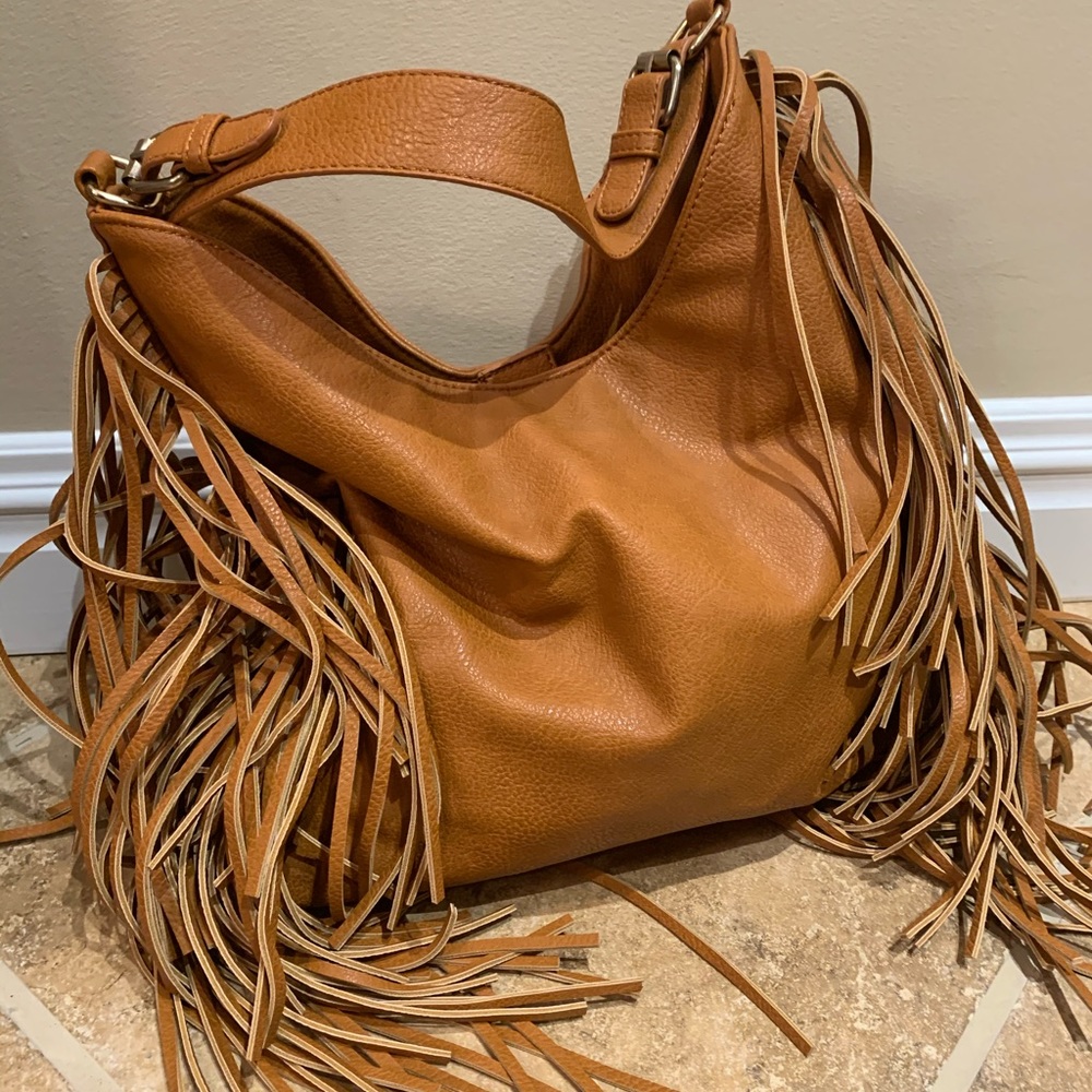 Camel color fringe bag